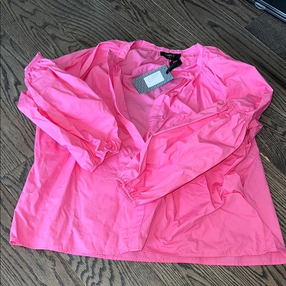 Tops - Vibrant Pink long sleeve shirt blouse with Ruffled sleeve and Lightweight Design